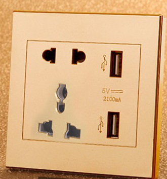 USB five-hole wall switch socket gold[寶登實業有限公司]
