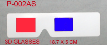 Cardboard 3D glasses, client’s design surface printing with red/blue foil lens. 18.7 x 5cm ,no arms.