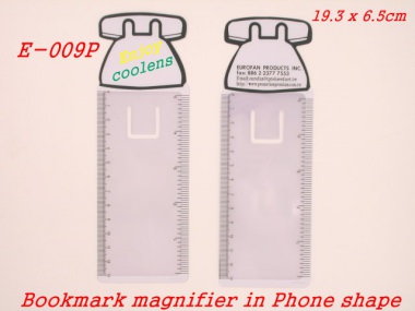 	Wonderful bookmark in Telephone shape with magnifier and ruler scale for daily usage. The white block is reserved for client’s logo printing.