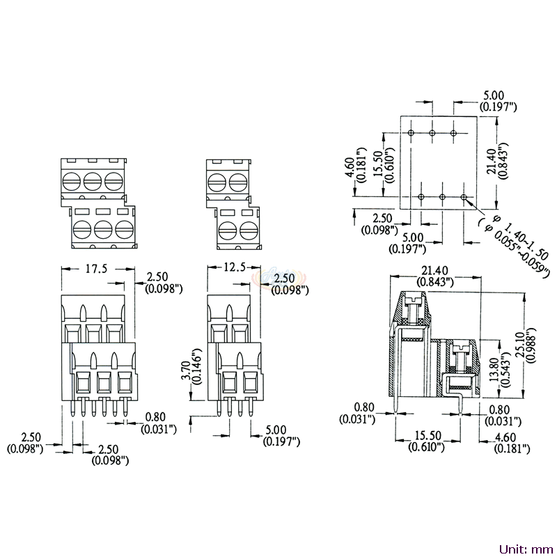 CBP2-HC100 Euro-Style PCB Terminal Blocks