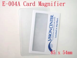 Credit card size magnifier with PVC protective bag.