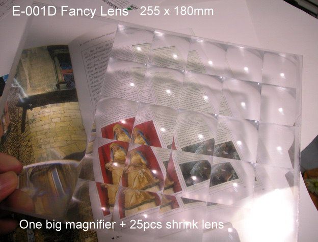 Flat, light and powerful magnifier (Fresnel Lens ) with one big magnifier and 25 small shrink lens for educational aid