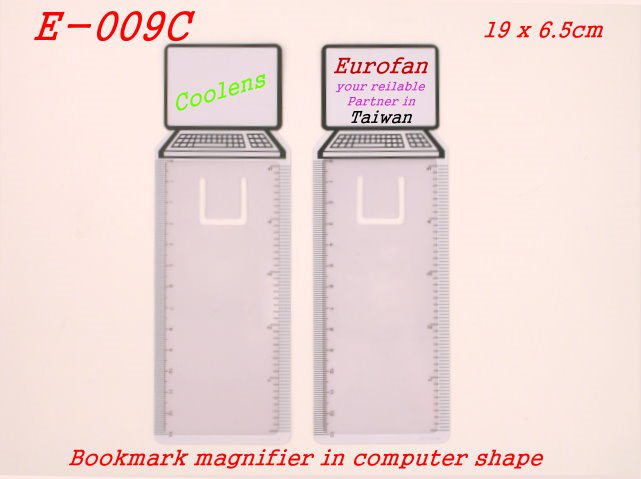 Wonderful bookmark in computer shape with magnifier and ruler scale for daily usage. The white block is reserved for client’s logo printing. 