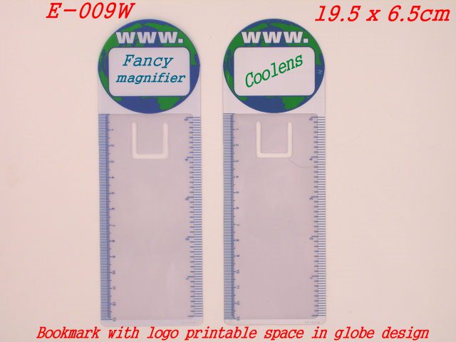 Wonderful bookmark in globe shape with magnifier and ruler scale for daily usage. The white block is reserved for client’s logo printing. 