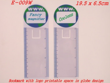 Wonderful bookmark in globe shape with magnifier and ruler scale for daily usage. The white block is reserved for client’s logo printing. [育勝企業有限公司]