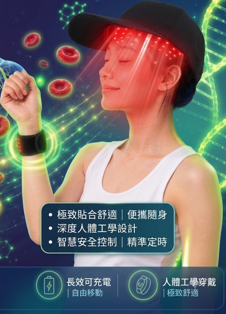禾康遠紅外線生髮帽使用「低能量光（LLLT）」可穿透表皮層，紅外線光及遠紅外線光，刺激毛囊細胞改血液循環，並增加毛囊生命力，達到強健髮根的效果。