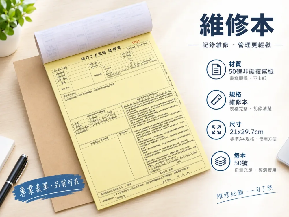 適用-各種收據,繳款通,送貨單,訂購單,維修單,菜單,立案收據,合約書,證明書,公務聯絡,客服通知單,訂貨本,捐款收據,管委會收據,學雜費收據,感謝狀,製程聯單/檢驗單/廠內表單/請購單/客戶資料表單/證明單/送修單....等